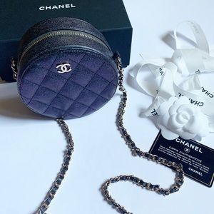 Chanel round purse with long chain